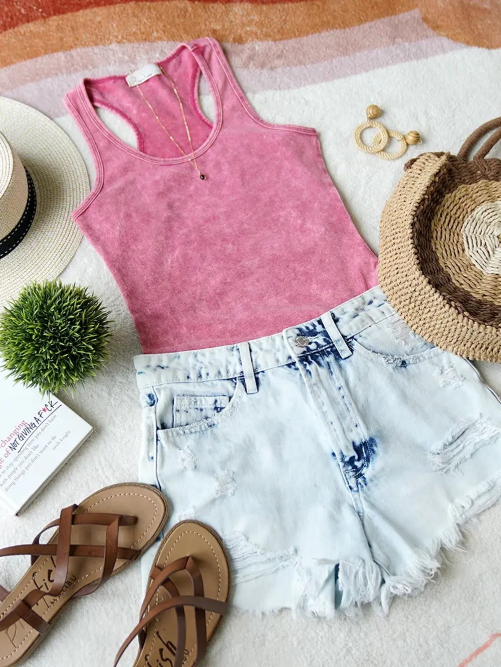 Zenana Washed Pink Racerback Body Suit